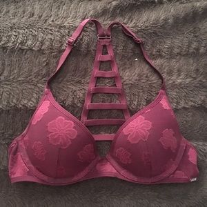 PINK Ladder-back Floral Lace Bra